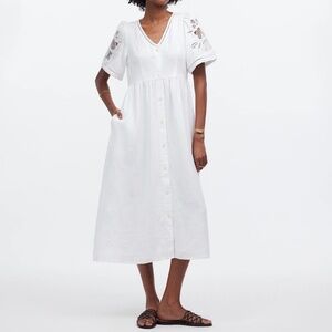 Madewell Cassie Linen Midi Dress | Women’s XL | White Eyelet Spring Cottagecore